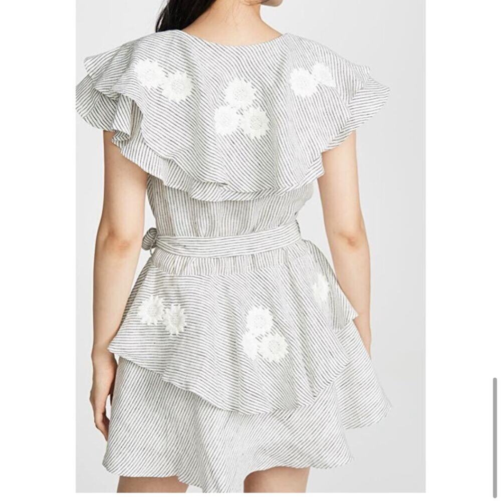 Innika Choo white black stripe floral embroidered ruffle linen dress 2 or Medium - Picture 16 of 16